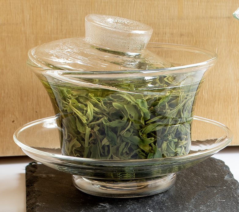 glass gaiwan with tea leaves