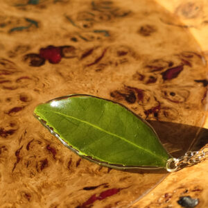 tea jewellery a leaf preserved in resin